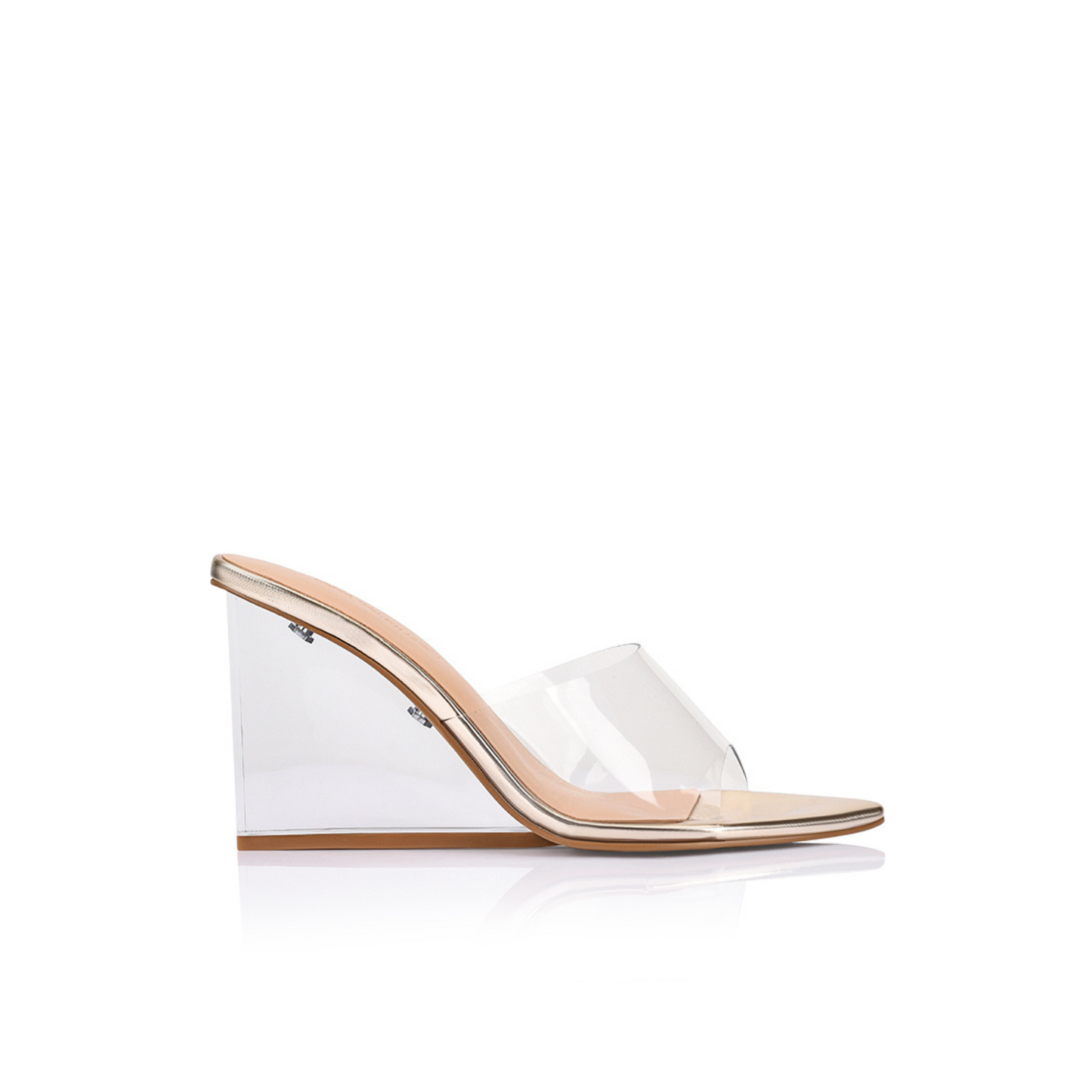 Suzy Wedge Lucite Gold Metallic Leather - Lana Wilkinson