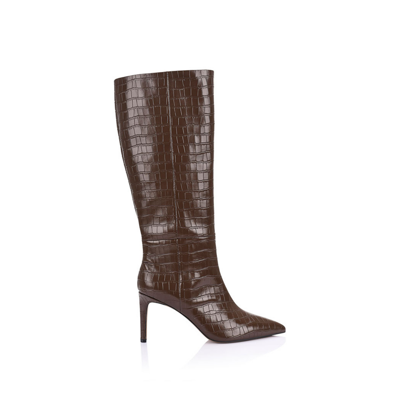 Huw Boot Chocolate Croc-Embossed Leather - LANA WILKINSON