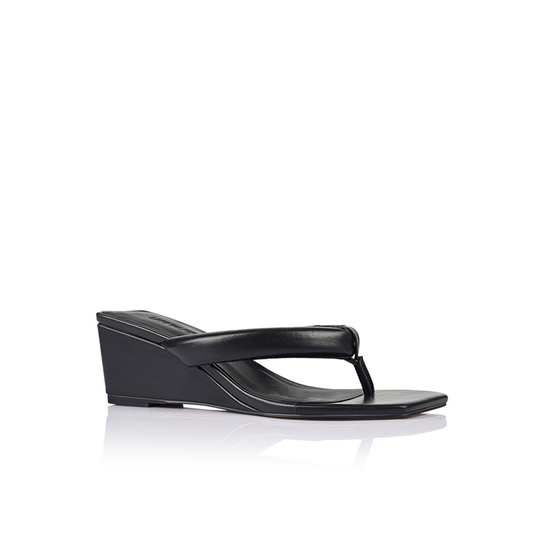 Mandy Wedge Black Leather - Lana Wilkinson