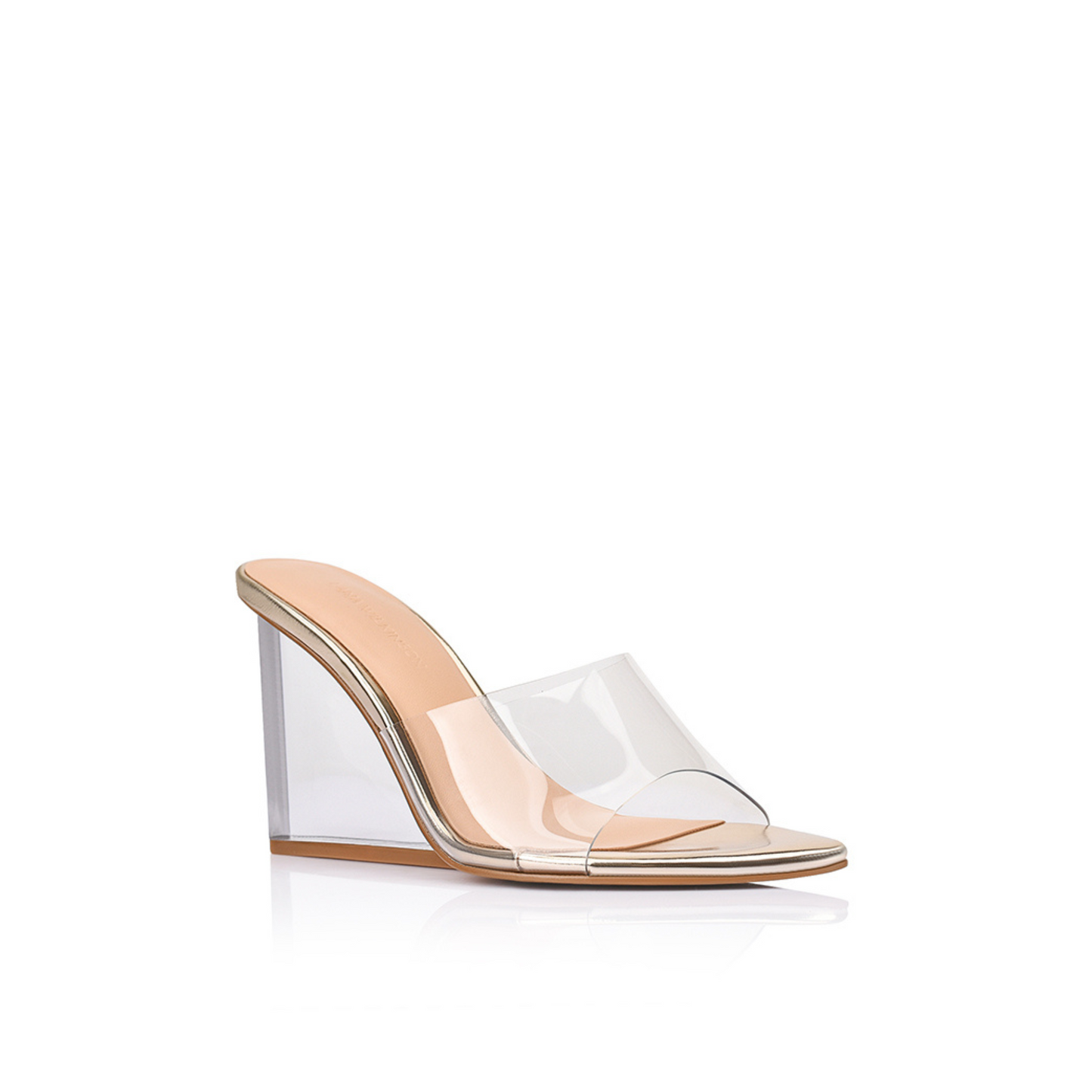 Suzy Wedge Lucite Gold Metallic Leather - Lana Wilkinson