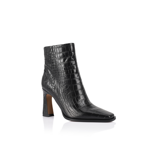 Sam Ankle Boot Black Croc-Embossed Leather - Lana Wilkinson