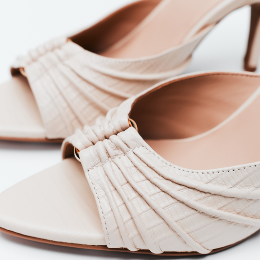 Carrie Mule Ivory Lizard-Embossed Leather - Lana Wilkinson