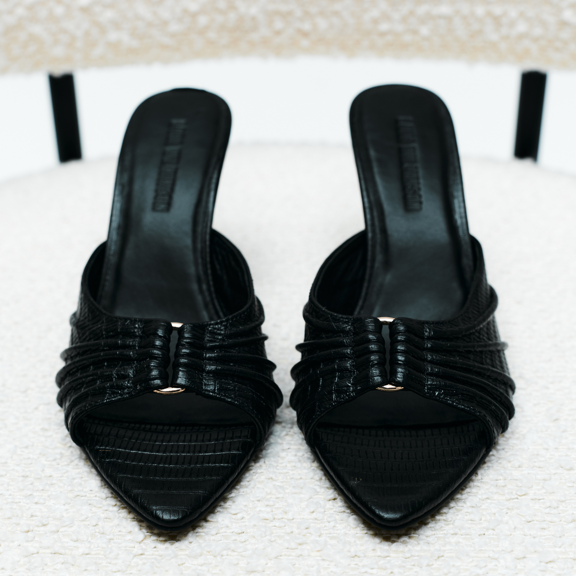 Carrie Mule Black Lizard-Embossed Leather - Lana Wilkinson