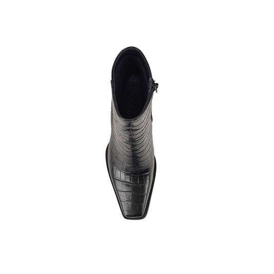 Sam Ankle Boot Black Croc-Embossed Leather - Lana Wilkinson