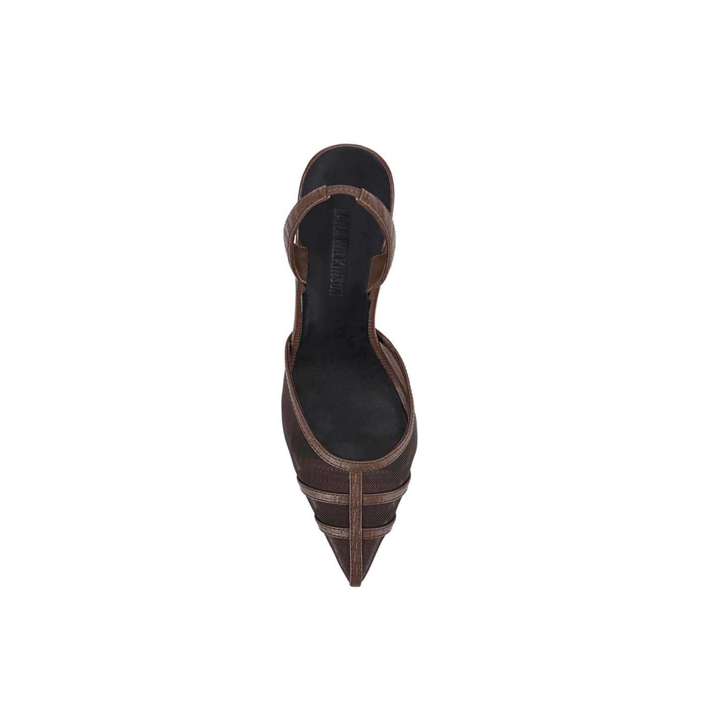 Lana Wilkinson - Jade Heel Chocolate Mesh & Lizard-Embossed Leather