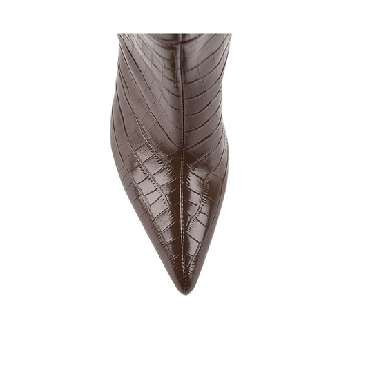 Huw Boot Chocolate Croc-Embossed Leather - LANA WILKINSON