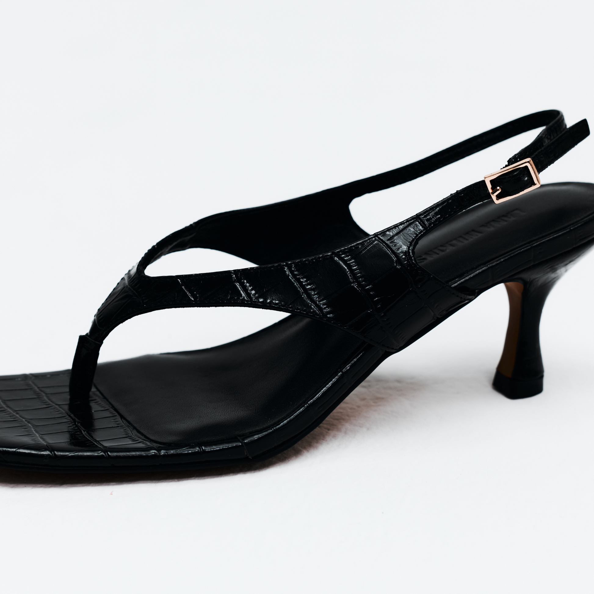 Christina Sandal Black Croc-Embossed Leather - Lana Wilkinson
