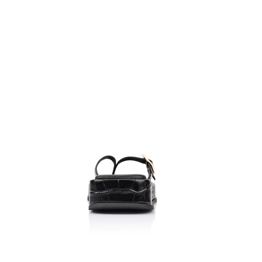 Josie Sandal Black Croc-Embossed Leather - Lana Wilkinson