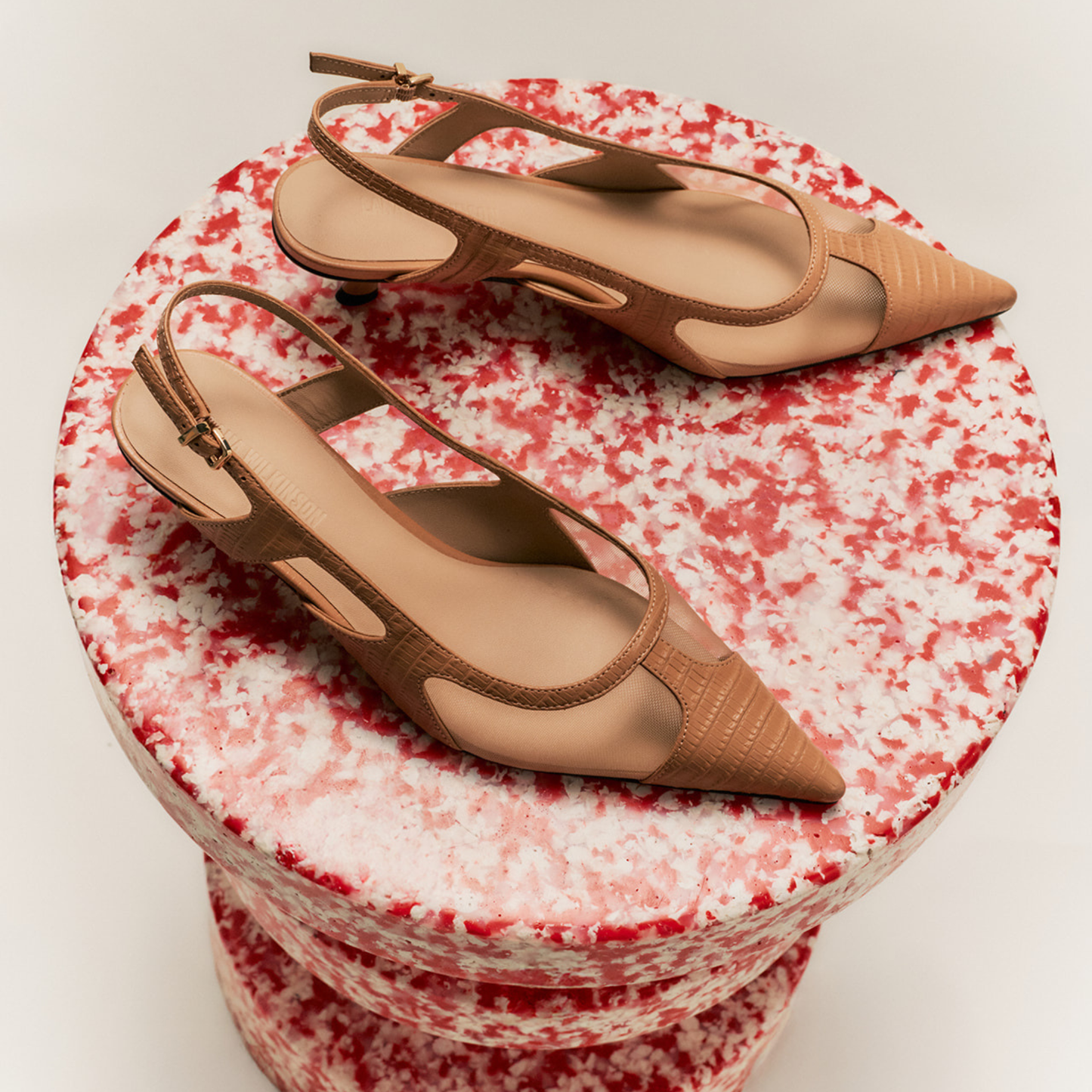 Jamie Pump Beige Croc-Embossed Leather & Mesh