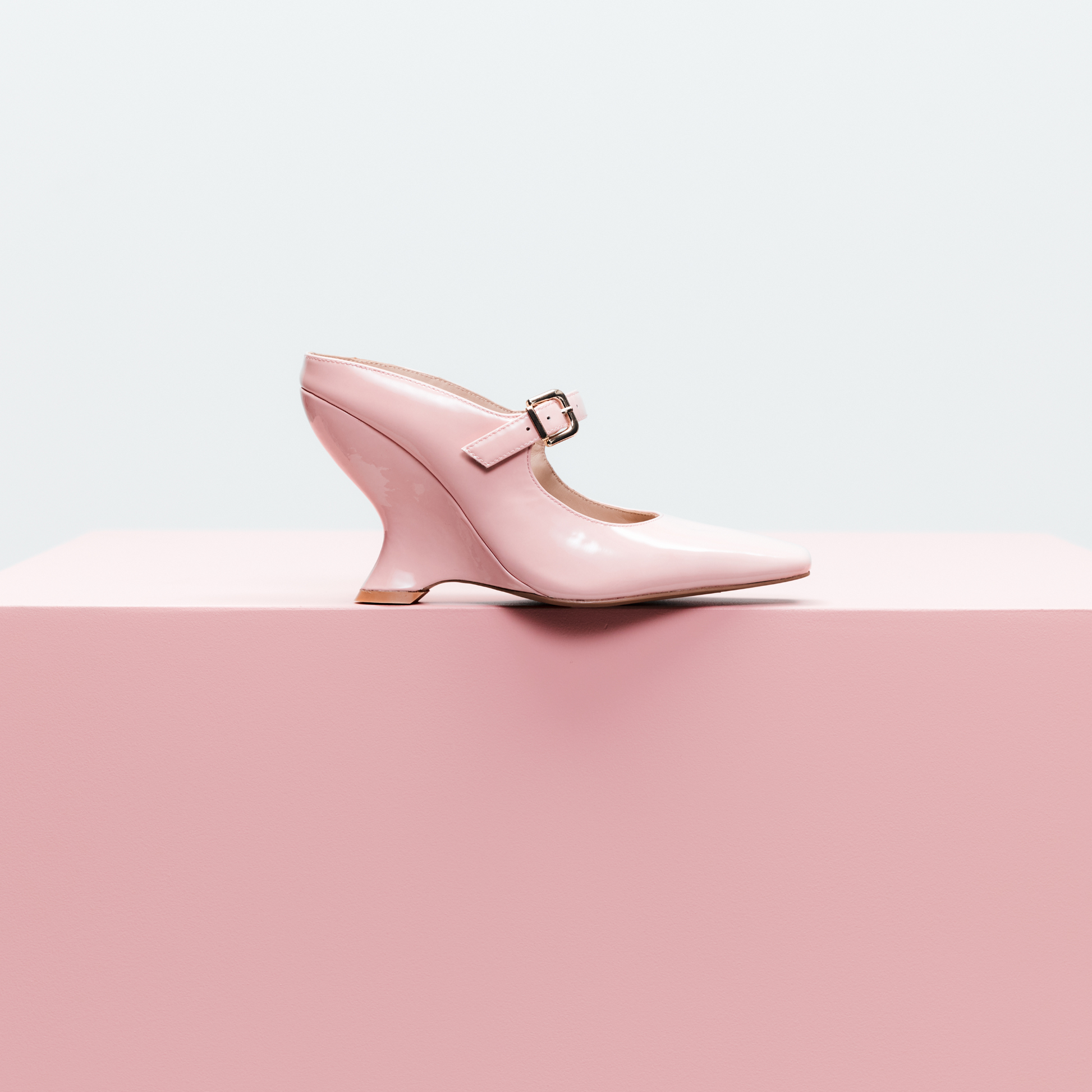 Quinn Wedge Blush Pink Patent Leather - Lana Wilkinson