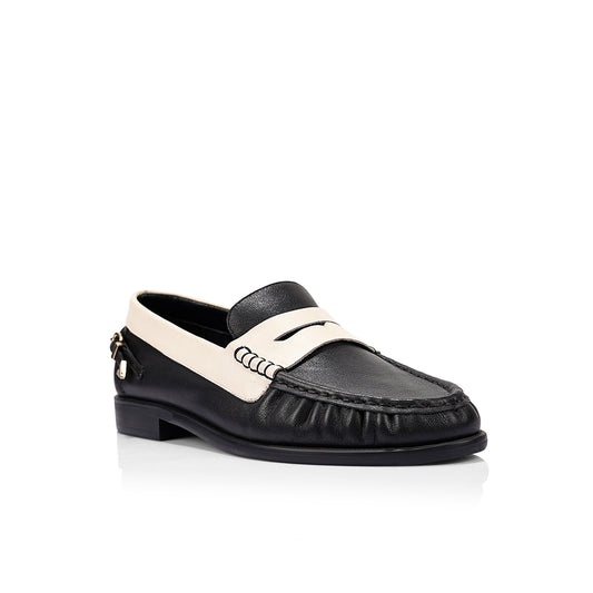 Addison Loafer Ivory & Black Leather - Lana Wilkinson
