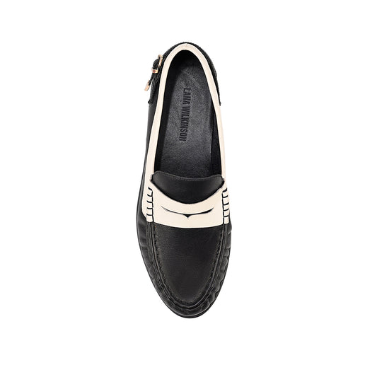 Addison Loafer Ivory & Black Leather - Lana Wilkinson