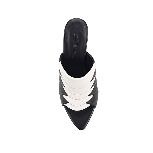 Ama Mule Black & White Leather - Lana Wilkinson