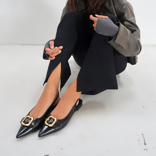 Alison Flat Black Leather - Lana Wilkinson