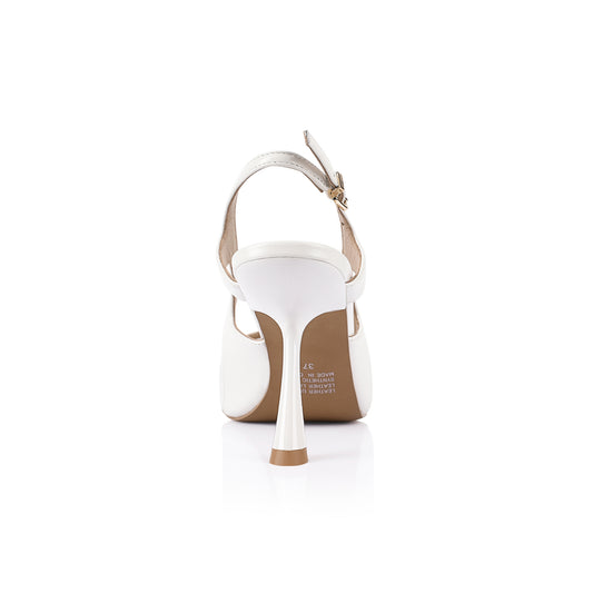 Yana Pump White High-Shine Leather & Lace - Lana Wilkinson