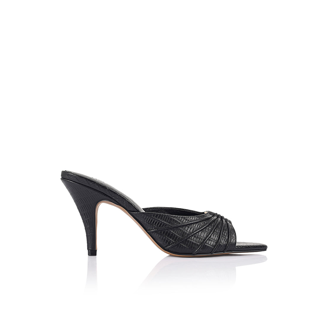 Carrie Mule Black Lizard-Embossed Leather - Lana Wilkinson