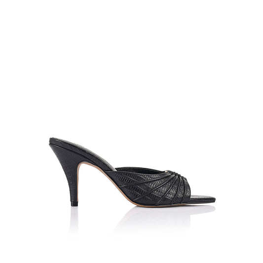 Carrie Mule Black Lizard-Embossed Leather - Lana Wilkinson