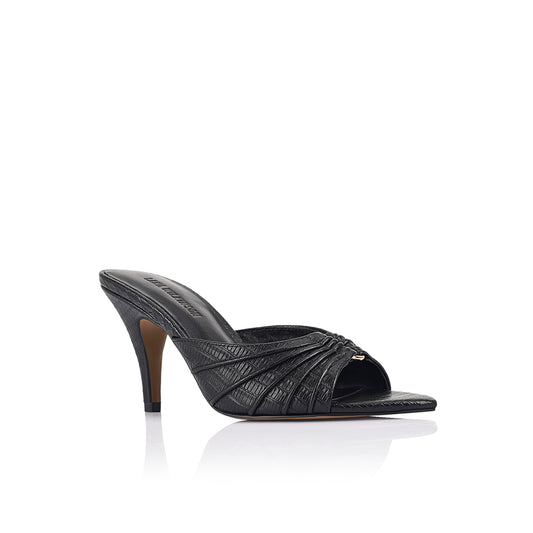 Carrie Mule Black Lizard-Embossed Leather - Lana Wilkinson