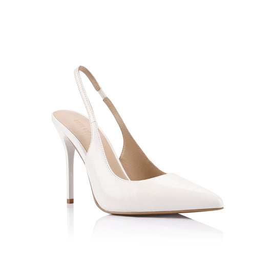 Charlize Pump White High-Shine Leather - Lana Wilkinson