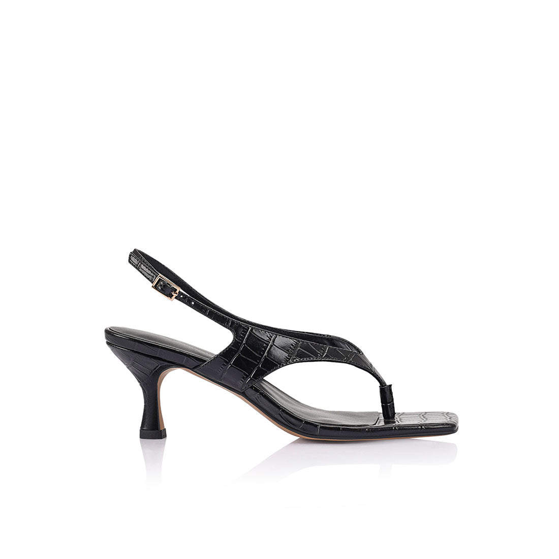 Christina Sandal Black Croc Embossed - Lana Wilkinson