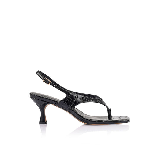 Christina Sandal Black Croc Embossed - Lana Wilkinson