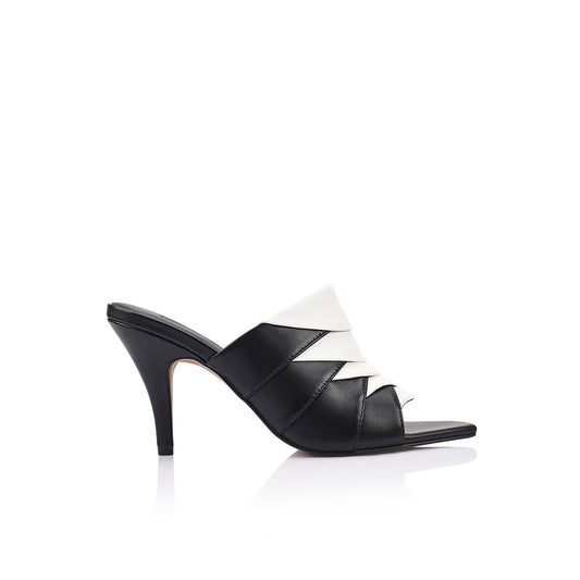 Ama Mule Black & White Leather - Lana Wilkinson