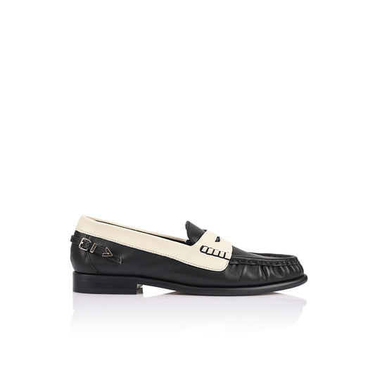 Addison Loafer Ivory & Black Leather - Lana Wilkinson