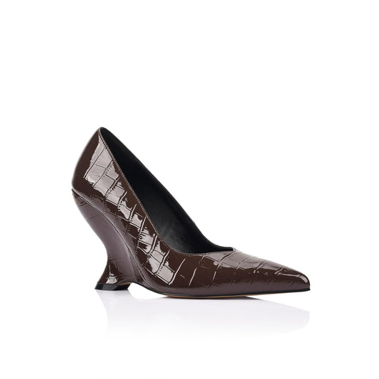 Molly Pump Espresso Croc Leather - Lana Wilkinson