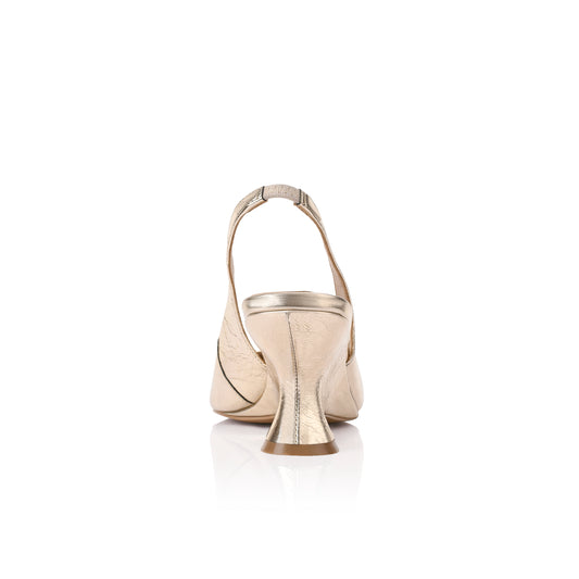 Minnie Wedge Champagne Crinkle Leather - Lana Wilkinson