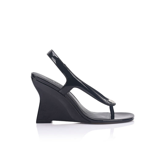 Martine Wedge Black Leather - Lana Wilkinson