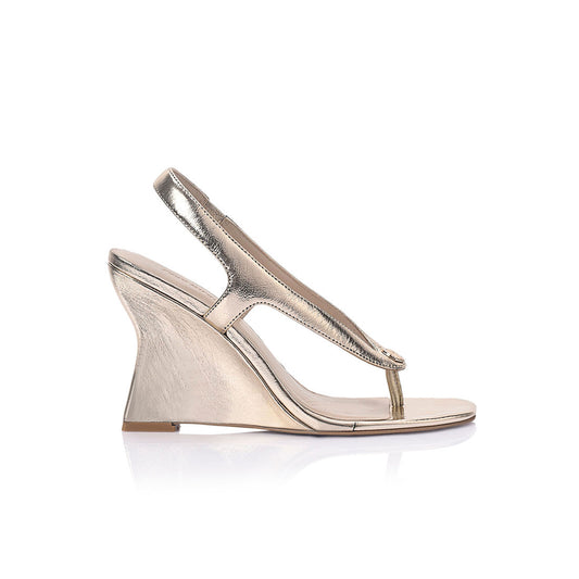 Martine Wedge Champagne Gold Metallic Leather - Lana Wilkinson