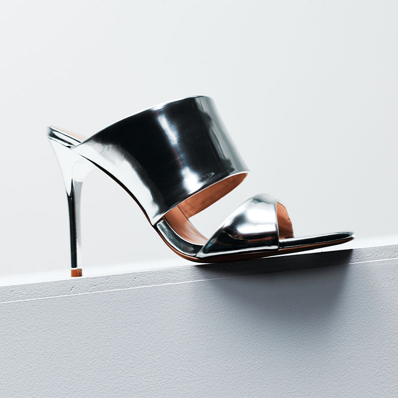 Montana Mule Silver Metallic Leather - Lana Wilkinson