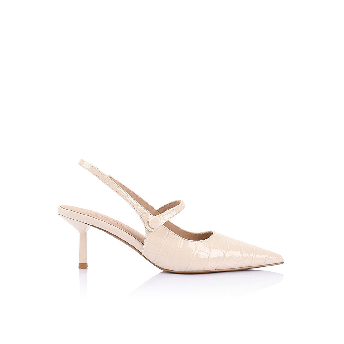 Scarlett Mary Jane Heel Ivory Croc-Embossed Leather - Lana Wilkinson
