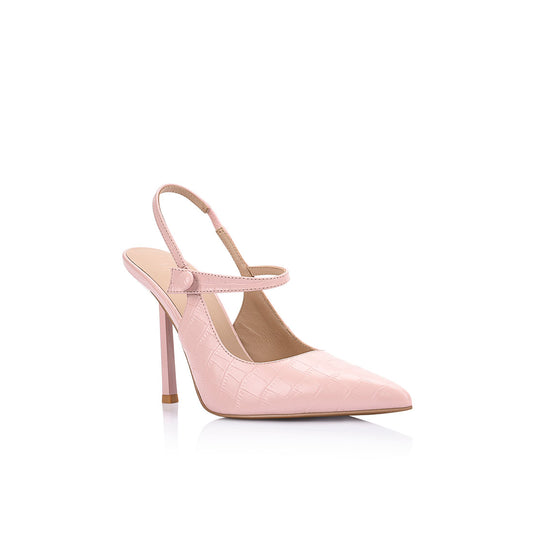 Sophie Mary Jane Heel Pink Croc Embossed Leather - Lana Wilkinson