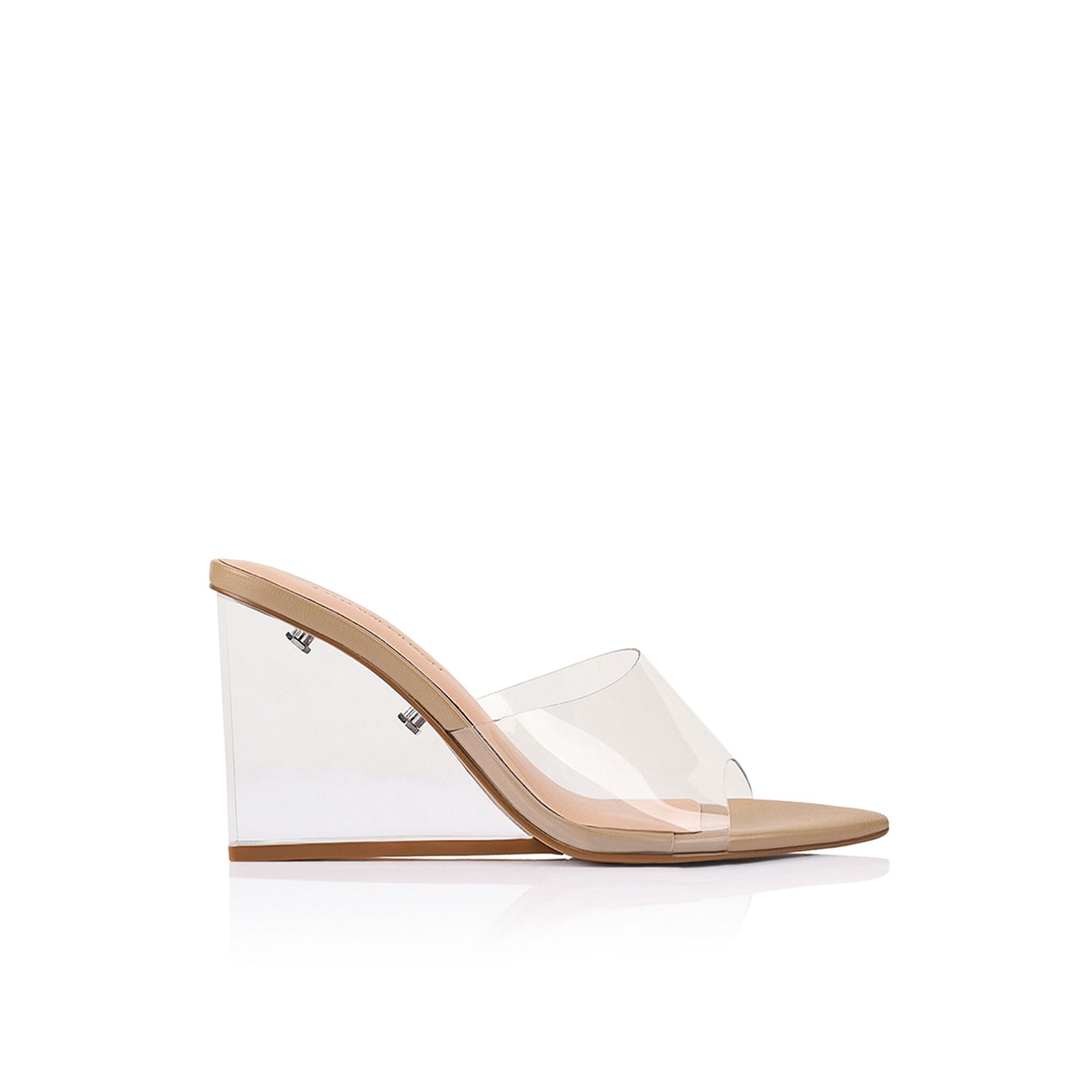 Suzy Wedge Lucite & Beige Leather - Lana Wilkinson