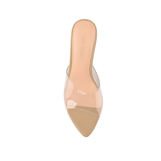 Suzy Wedge Lucite & Beige Leather - Lana Wilkinson