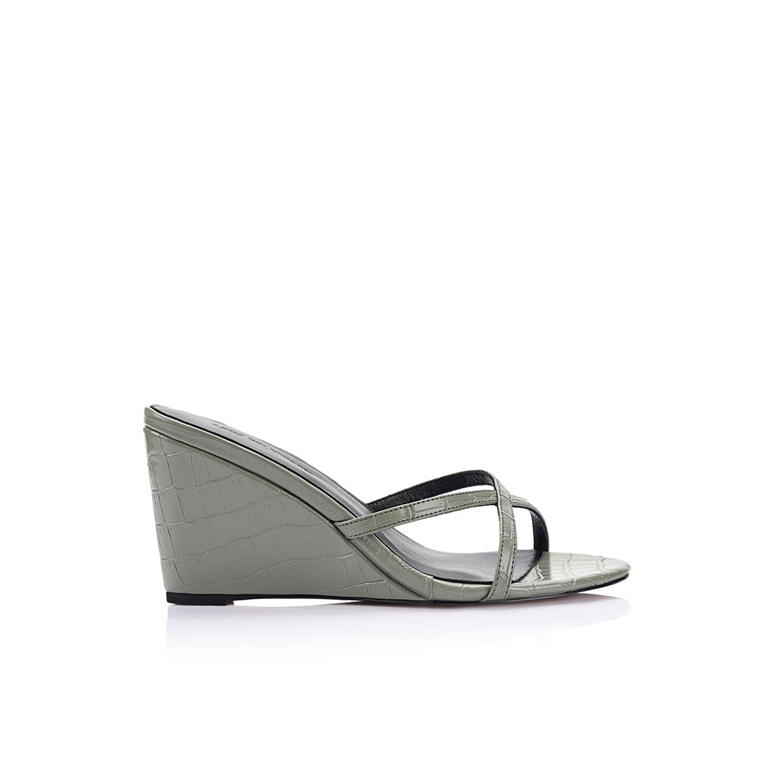 Tilly Wedge Olive Croc Embossed - Lana Wilkinson