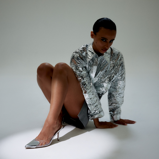 Raquel Mule Vinylite & Silver Patent - Lana Wilkinson