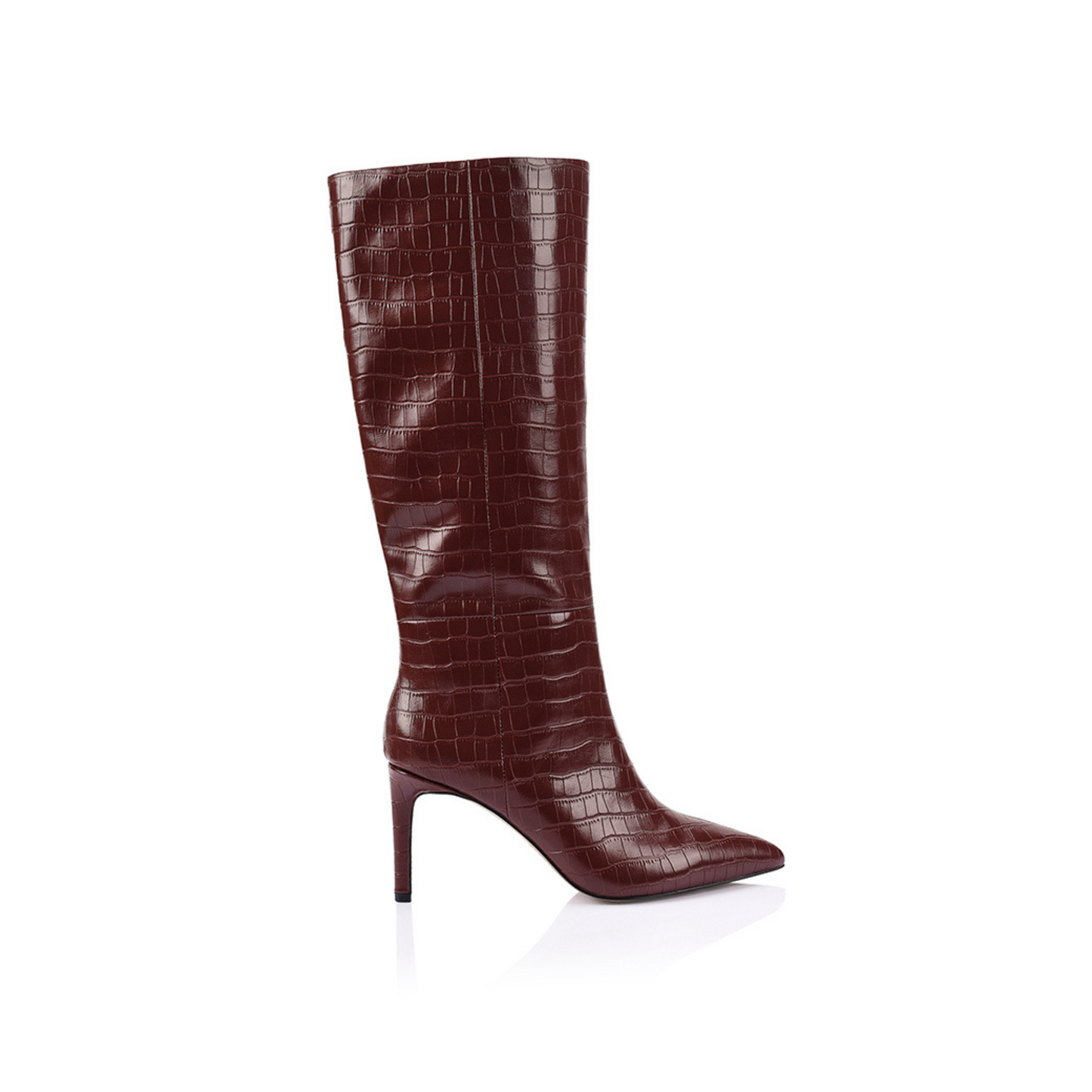 Huw Boot Wine Croc Embossed Leather - Lana Wilkinson