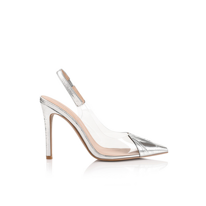 Romy Pump Vinylite & Silver Metallic Patent Leather