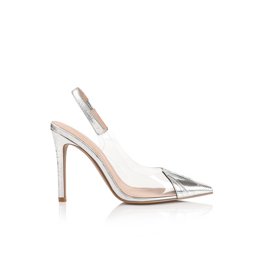 Romy Pump Vinylite & Silver Metallic Patent