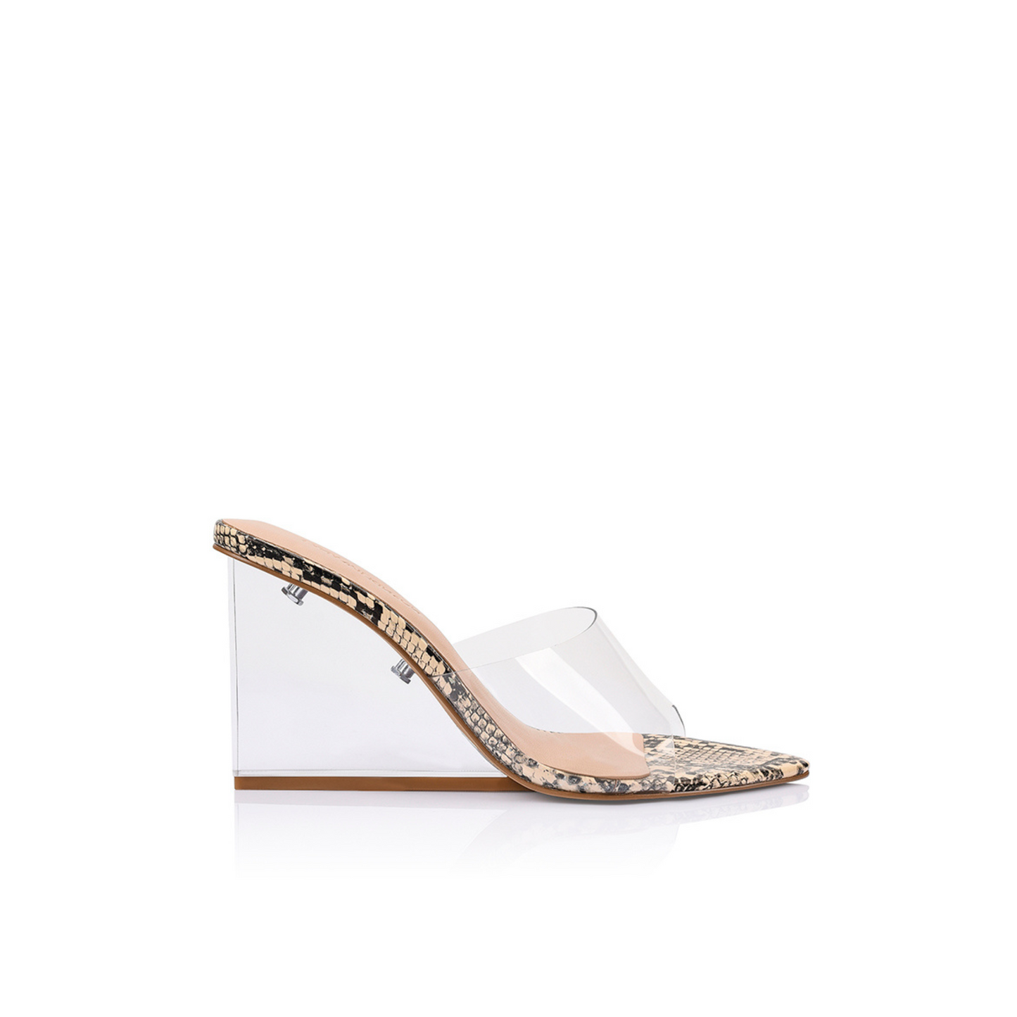 Suzy Wedge Lucite & Snake Print Leather