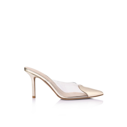 Raquel Mule Vinylite & Gold Metallic Patent