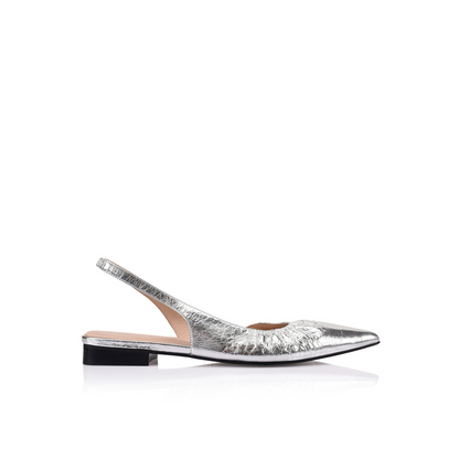 Bridie Flat Silver Metallic Leather