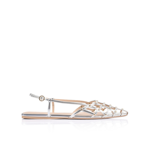 Mary Caged Flat Slingback Silver - Lana Wilkinson