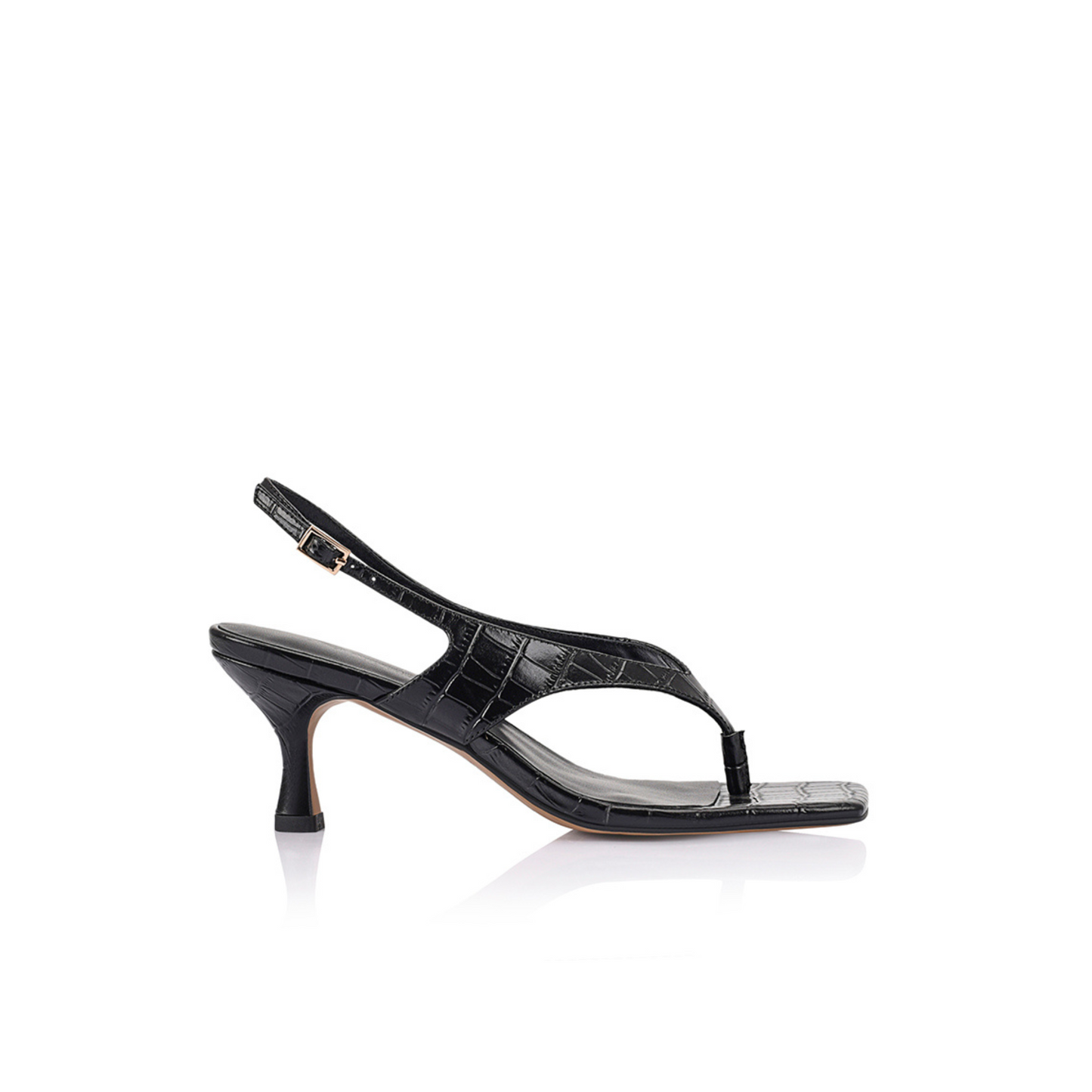 Christina Sandal Black Croc-Embossed Leather