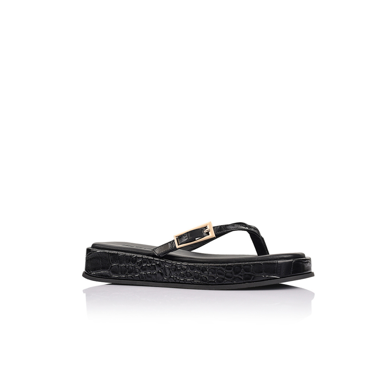 Josie Sandal Black Croc-Embossed Leather - Lana Wilkinson