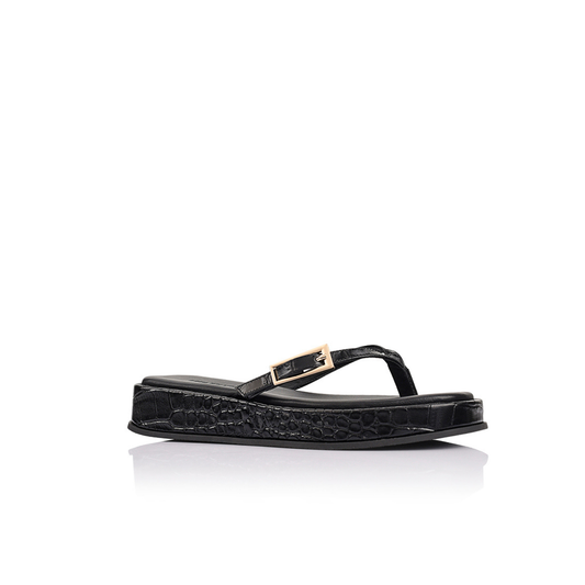 Josie Sandal Black Croc-Embossed Leather - Lana Wilkinson
