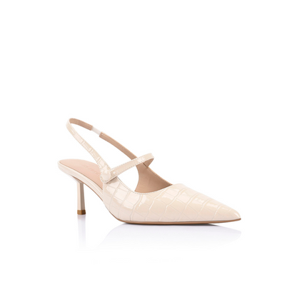 Scarlett Mary-Jane Heel Ivory Croc-Embossed Leather - Lana Wilkinson
