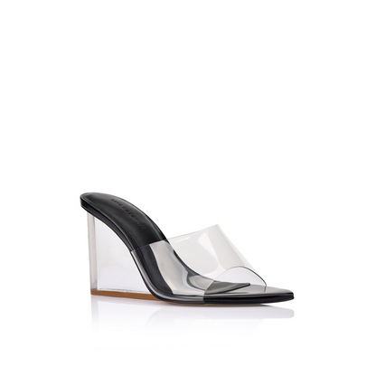 Suzy Wedge Lucite & Black Leather